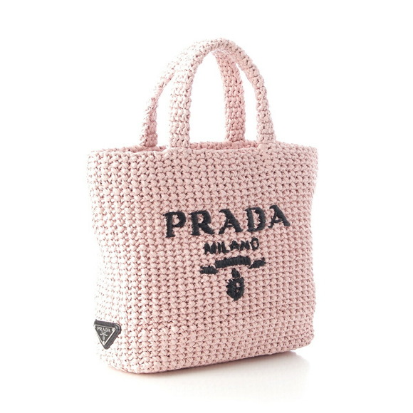 Prada Handbags - Prada Triangle Bag Pink Raffia Tote Crochet Logo